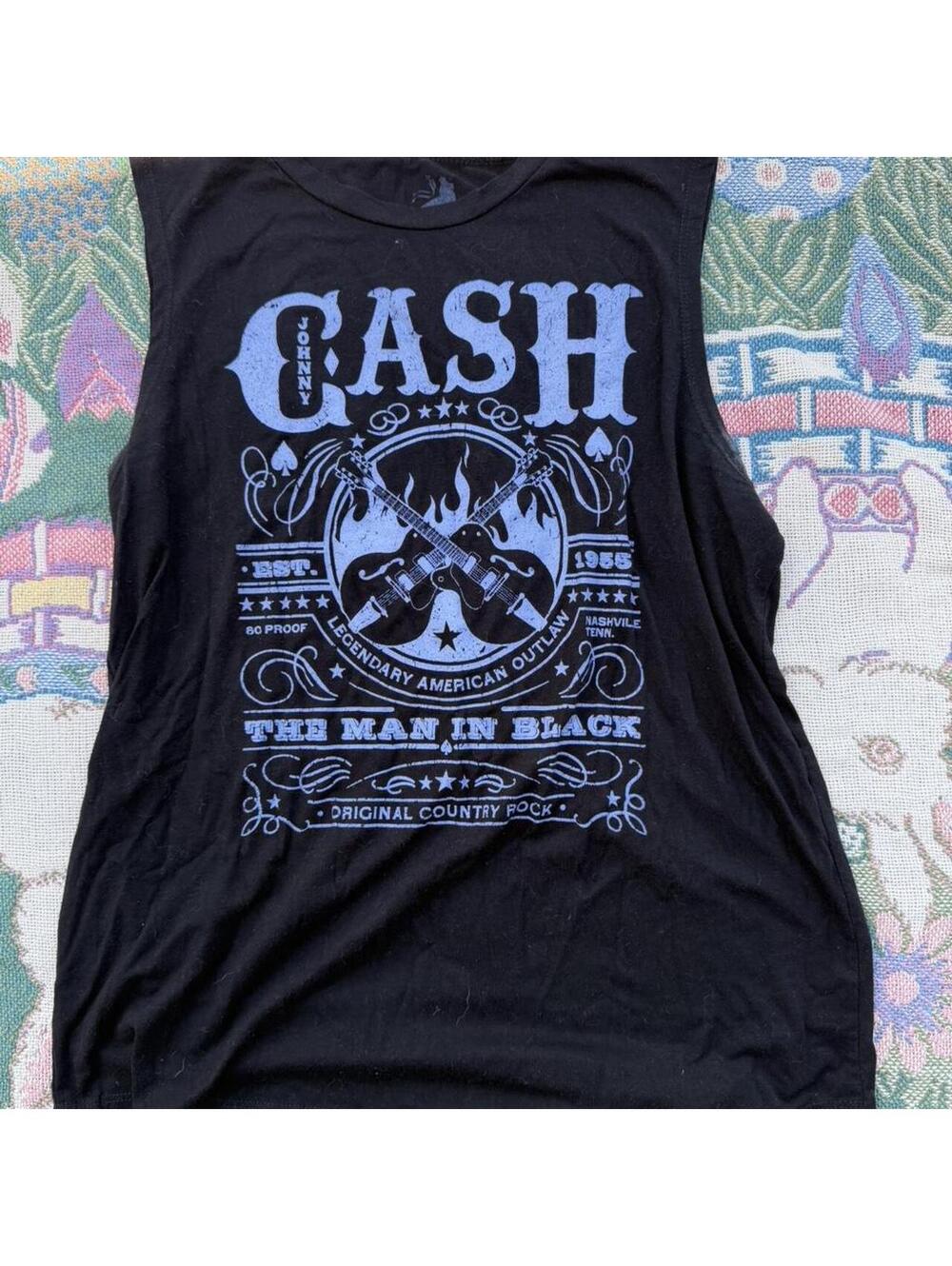 Zion Rootswear Johnny Cash Sleeveless Black Graphic T-Shirt XL